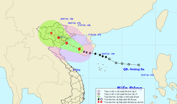 Vị trí và hướng di chuyển của cơn bão số 1. Ảnh Trung tâm Dự báo KTTVTƯ.