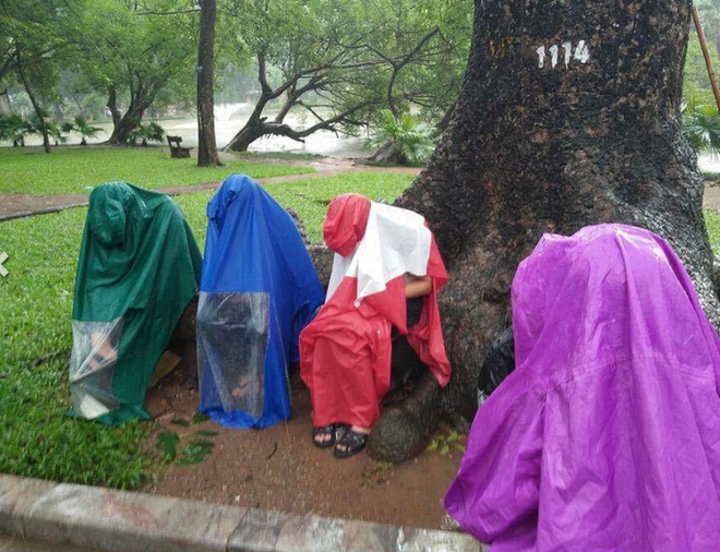 Hình ảnh nhóm bạn trẻ đội mưa chơi game quanh Hồ Gươm khiến người ta thực sự ngán ngẩm